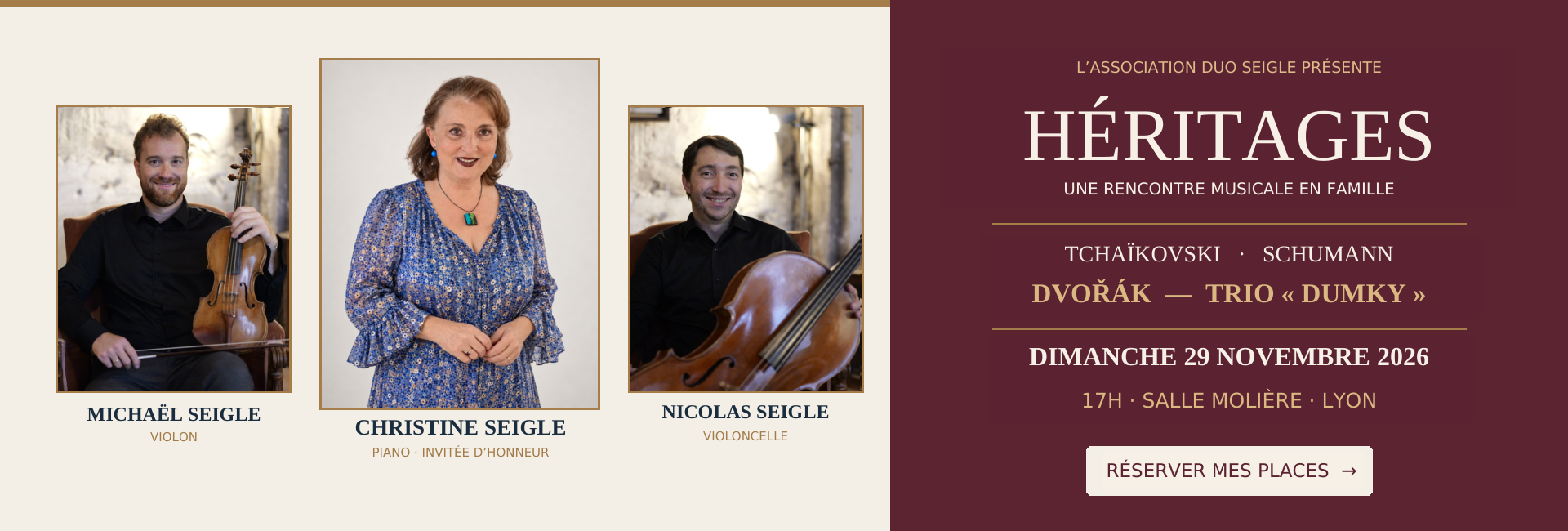 Héritages, concert du Duo Seigle le 29 novembre 2026 à Lyon